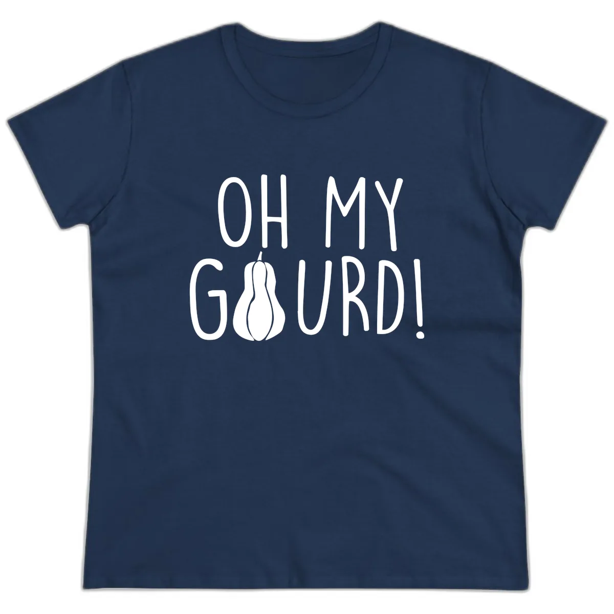 Oh My Gourd Thanksgiving Pun Design Ladies Tee in Navy